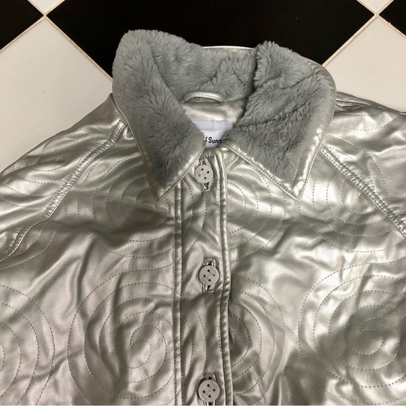 House Of Sunny The 60 Cosmo Chrome Coat Oversized Quilted Silver Sz US 8 (UK 12) - Picture 7 of 13